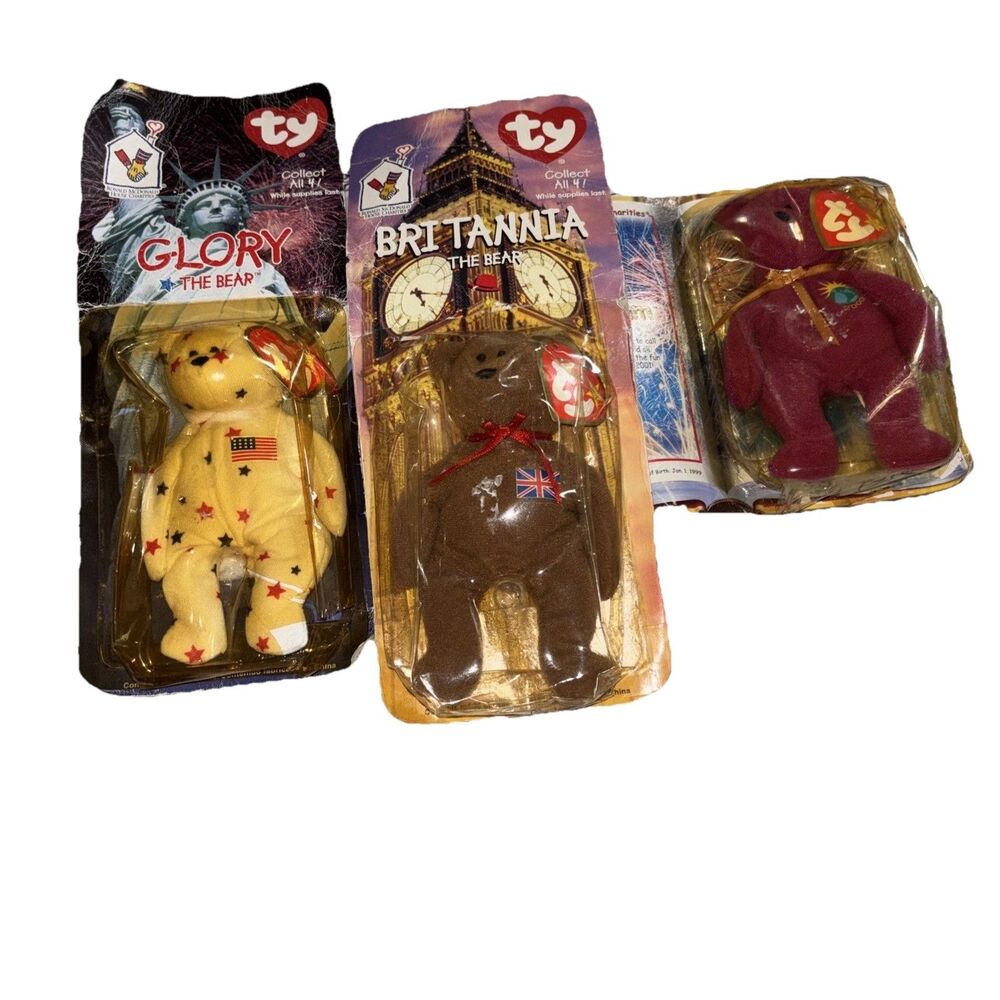McDonalds TY Beanie Babies 1999 Set Of Glory Britannia Millennium Golden Arches - Picture 1 of 5